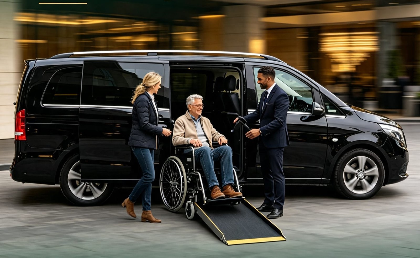 Wheelchair-accessible vehicle with passenger ramp